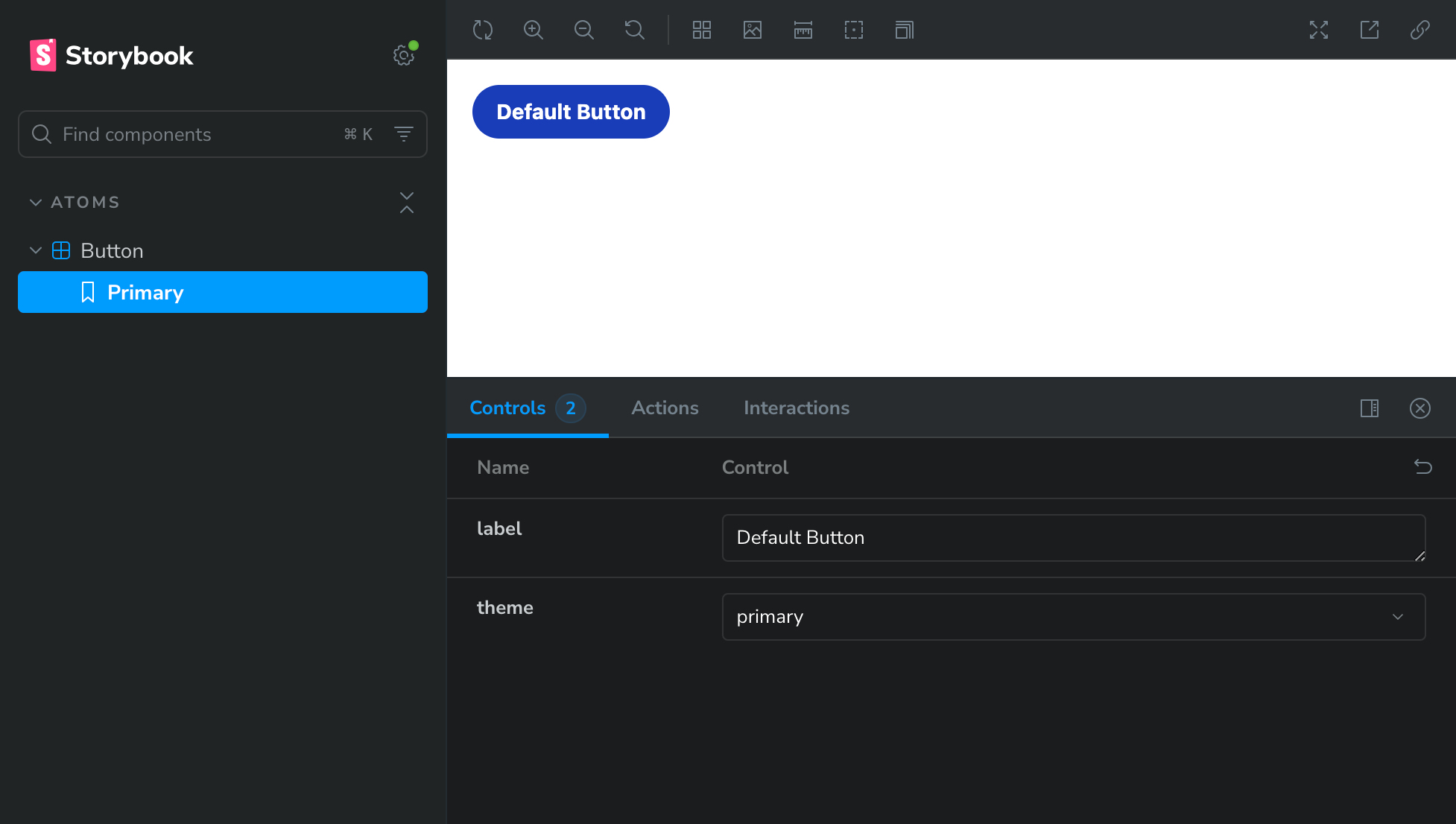 Storybook demo for a Button component