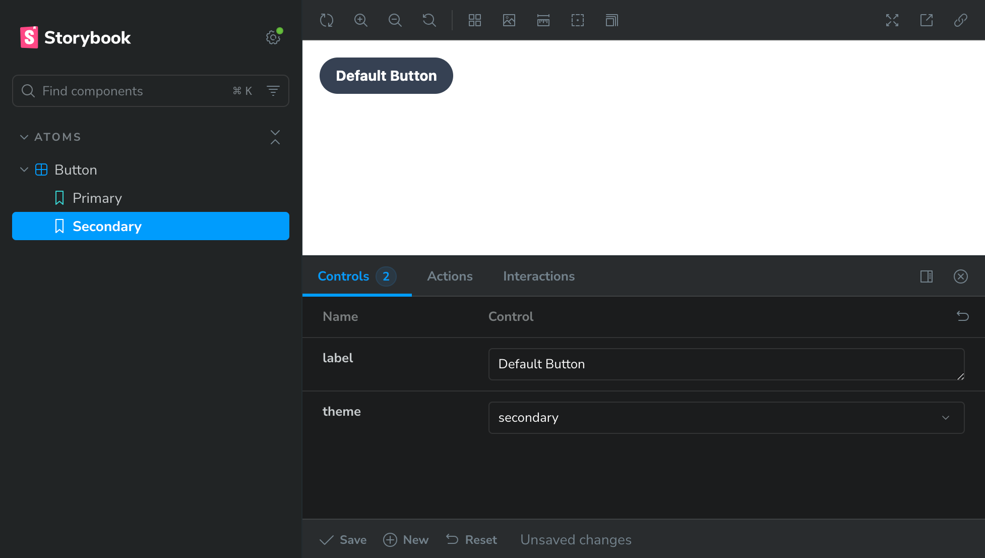 Storybook button demo for Secondary variation